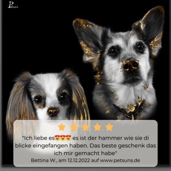 Handgemaltes Haustierportrait auf Premium Leinwand im Gold Stil