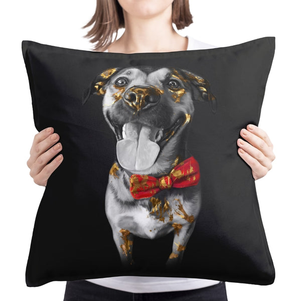 Handgemaltes Haustierportrait auf Premium Kuschelkissen im Gold Stil