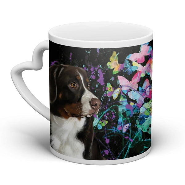 Handgemaltes Haustierportrait auf hochwertiger Tasse im Butterfly Stil