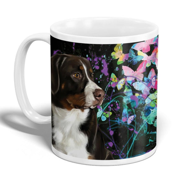 Handgemaltes Haustierportrait auf hochwertiger Tasse im Butterfly Stil