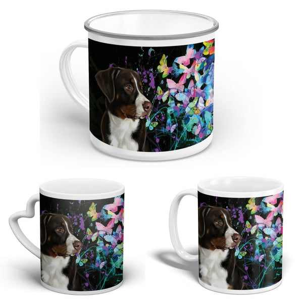 Handgemaltes Haustierportrait auf hochwertiger Tasse im Butterfly Stil