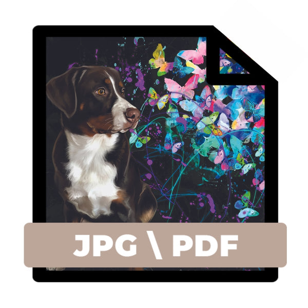 Handgemaltes Haustierportrait als Digitale Datei im Butterfly Stil