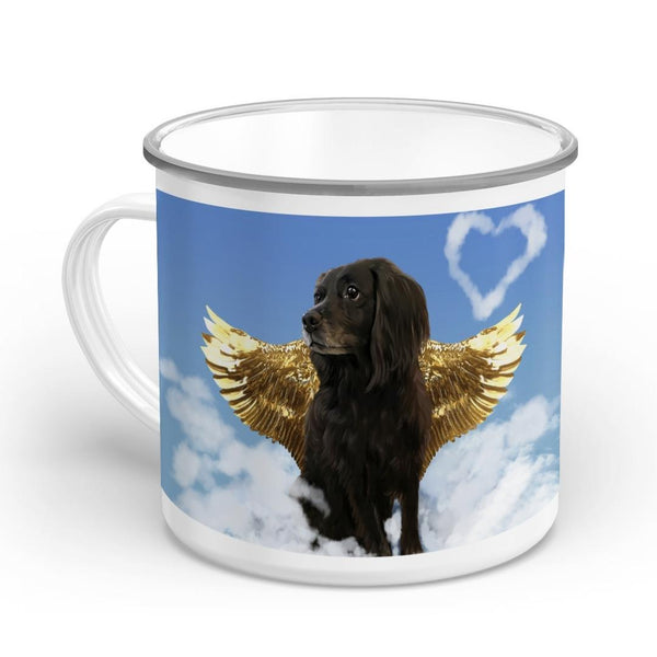 Handgemaltes Haustierportrait auf hochwertiger Tasse im Engel Stil