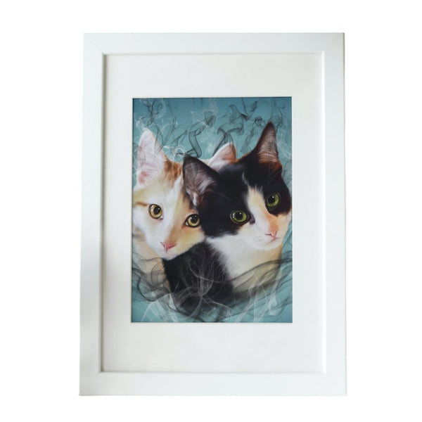 Handgemaltes Haustierportrait als Premium Fotodruck gerahmt im Smoke Stil
