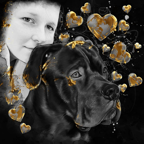 Handgemaltes Haustierportrait auf Premium Kuschelkissen im Love Stil