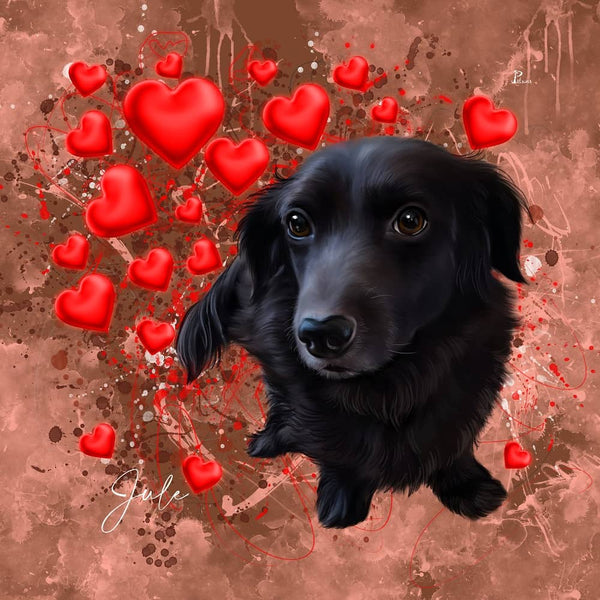 Handgemaltes Haustierportrait auf Premium Kuschelkissen im Love Stil