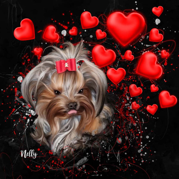 Handgemaltes Haustierportrait auf Premium Kuschelkissen im Love Stil