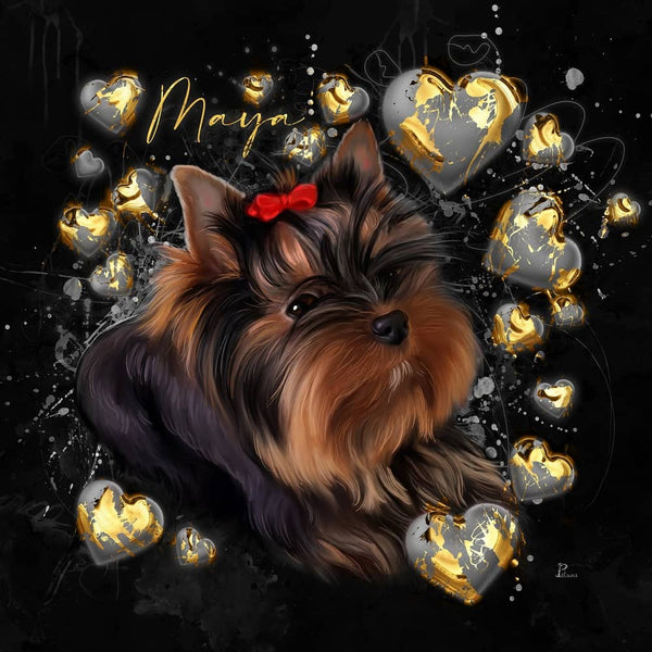 Handgemaltes Haustierportrait auf Acrylglas im Love Stil