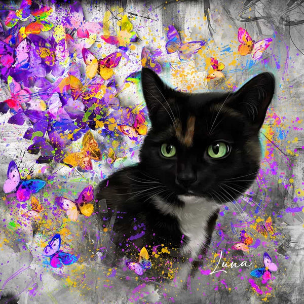 Handgemaltes Haustierportrait auf Acrylglas im Butterfly Stil