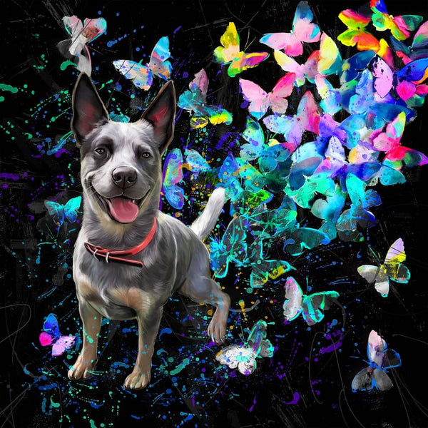 Handgemaltes Haustierportrait auf Premium Kuschelkissen im Butterfly Stil