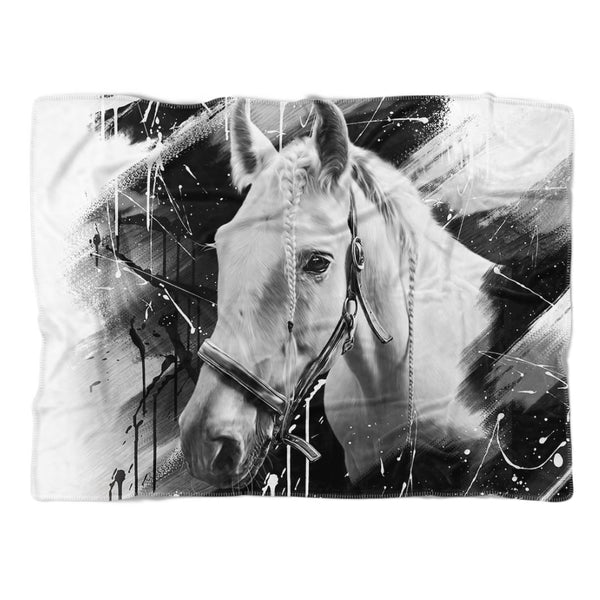 Handgemaltes Haustierportrait auf Premium Kuscheldecke im Black & White Stil