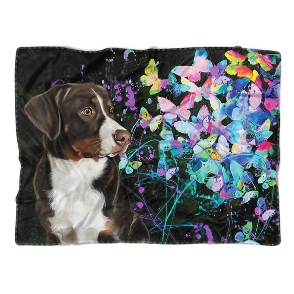 Handgemaltes Haustierportrait auf Premium Kuscheldecke im Butterfly Stil
