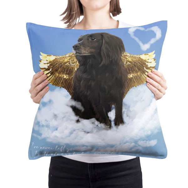 Handgemaltes Haustierportrait auf Premium Kuschelkissen im Engel Stil