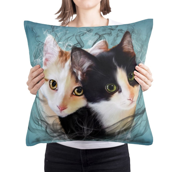 Handgemaltes Haustierportrait auf Premium Kuschelkissen im Smoke Stil