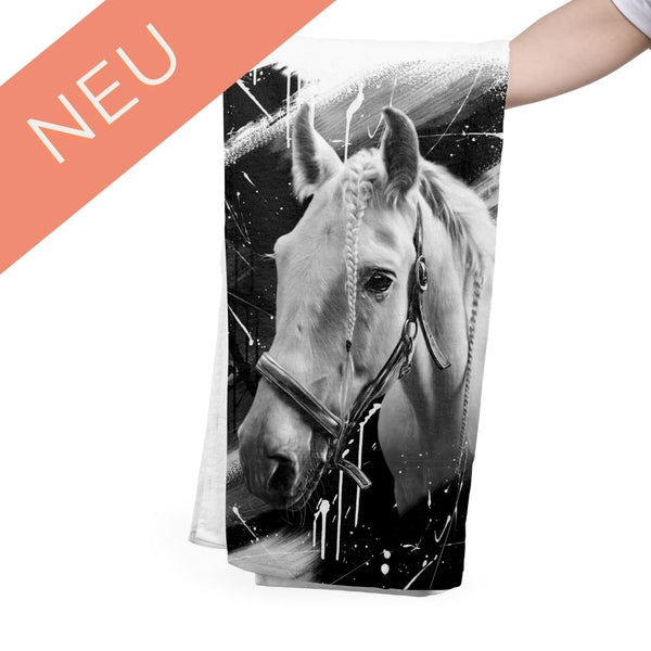Handgemaltes Haustierportrait auf Handtuch im Black & White Stil