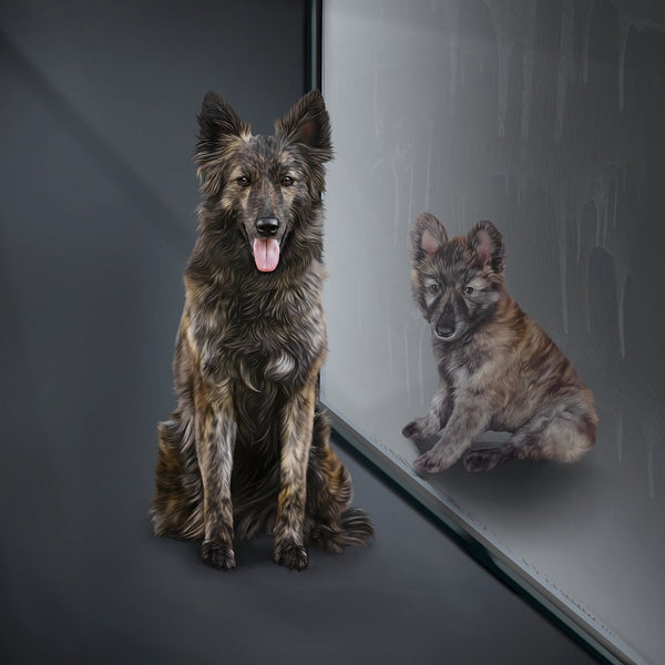 Handgemaltes Haustierportrait auf Handtuch im Spiegel Stil