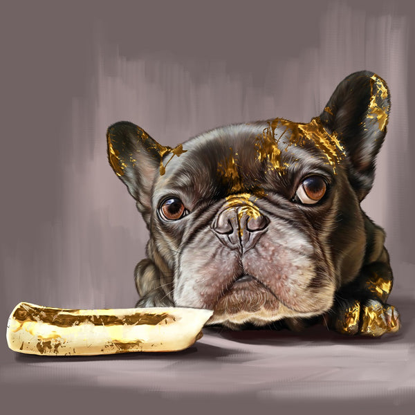 Handgemaltes Haustierportrait auf Handtuch im Gold Stil