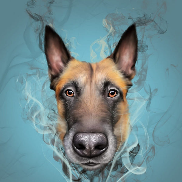 Handgemaltes Haustierportrait auf Handtuch im Smoke Stil