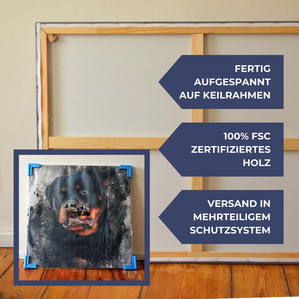 Handgemaltes Haustierportrait auf Premium Leinwand im Spiegel Stil