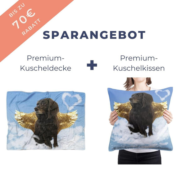 Kuschelpaket aus Decke und Kissen im Engel Stil