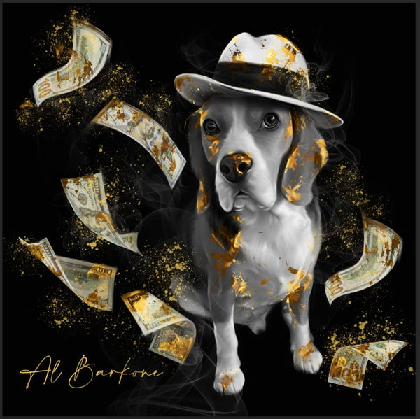 Handgemaltes Haustierportrait auf Handtuch im Mafia Stil