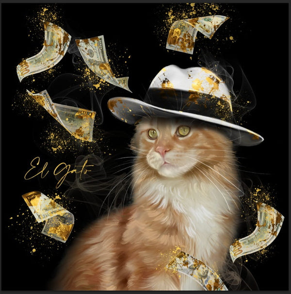Handgemaltes Haustierportrait auf Handtuch im Mafia Stil