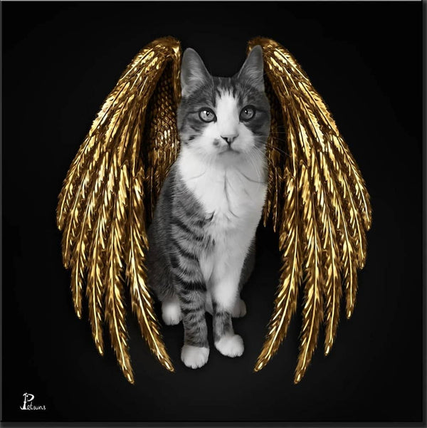 Handgemaltes Haustierportrait auf XXL-Leinwand im Engel Stil