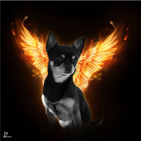 Handgemaltes Haustierportrait auf XXL-Leinwand im Engel Stil