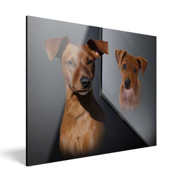 Handgemaltes Haustierportrait auf Acrylglas im Spiegel Stil