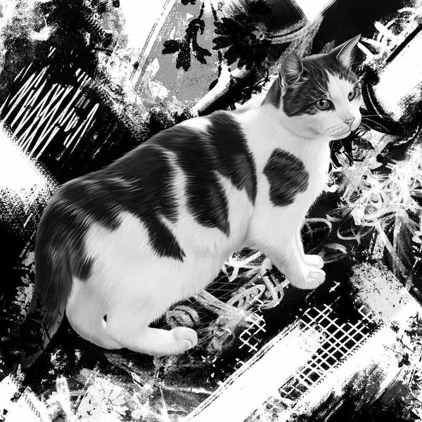 Handgemaltes Haustierportrait auf Premium Kuscheldecke im Black & White Stil
