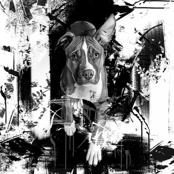 Handgemaltes Haustierportrait als Premium Fotodruck gerahmt im Black & White Stil