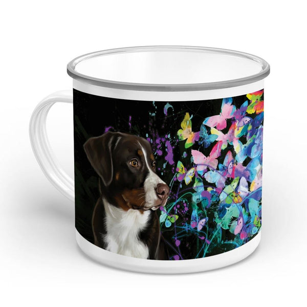 Handgemaltes Haustierportrait auf hochwertiger Tasse im Butterfly Stil
