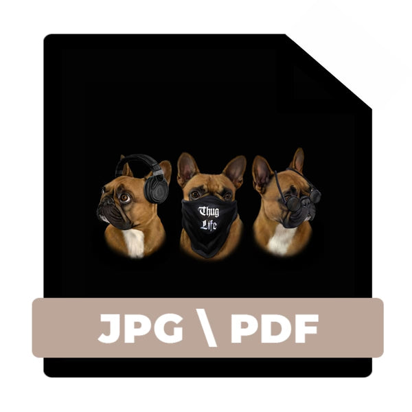 Handgemaltes Haustierportrait als Digitale Datei im Drei Affen Stil