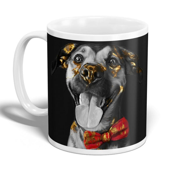 Handgemaltes Haustierportrait auf hochwertiger Tasse im Gold Stil