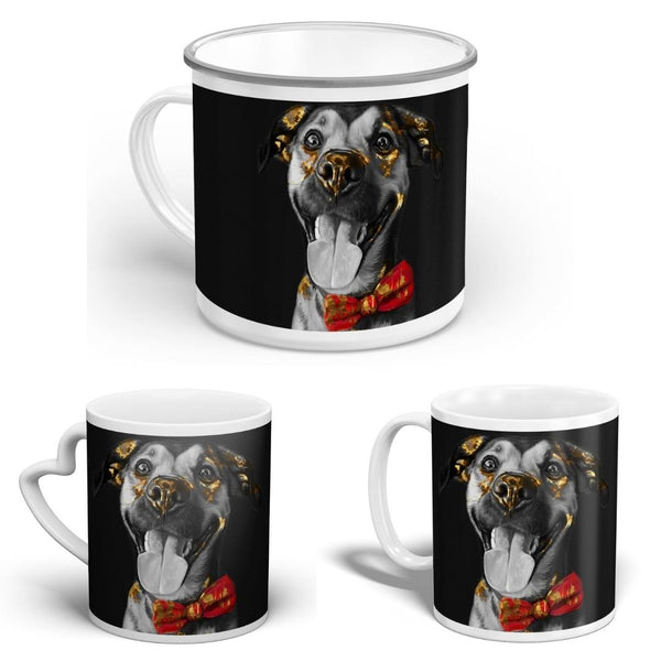 Handgemaltes Haustierportrait auf hochwertiger Tasse im Gold Stil