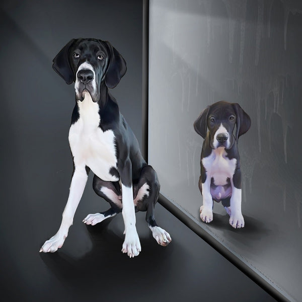 Handgemaltes Haustierportrait als Digitale Datei im Spiegel Stil