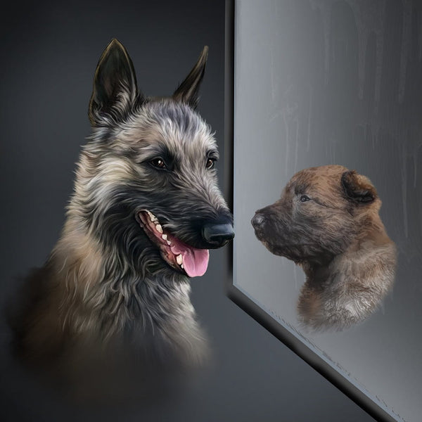 Handgemaltes Haustierportrait als Premium Fotodruck gerahmt im Spiegel Stil