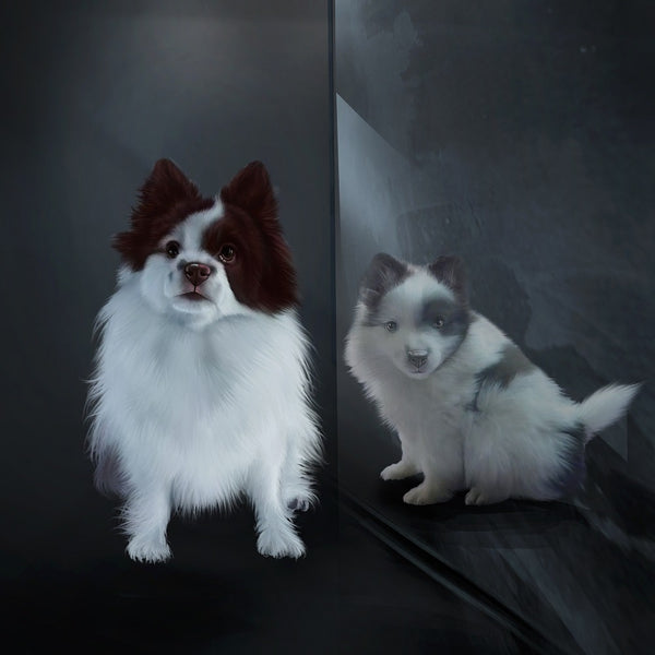 Handgemaltes Haustierportrait als Premium Fotodruck gerahmt im Spiegel Stil
