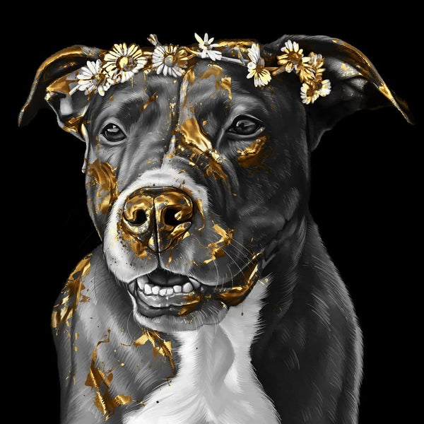 Handgemaltes Haustierportrait auf Handyhülle im Gold Stil