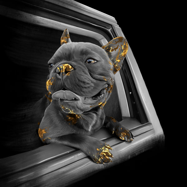 Handgemaltes Haustierportrait auf Handyhülle im Gold Stil