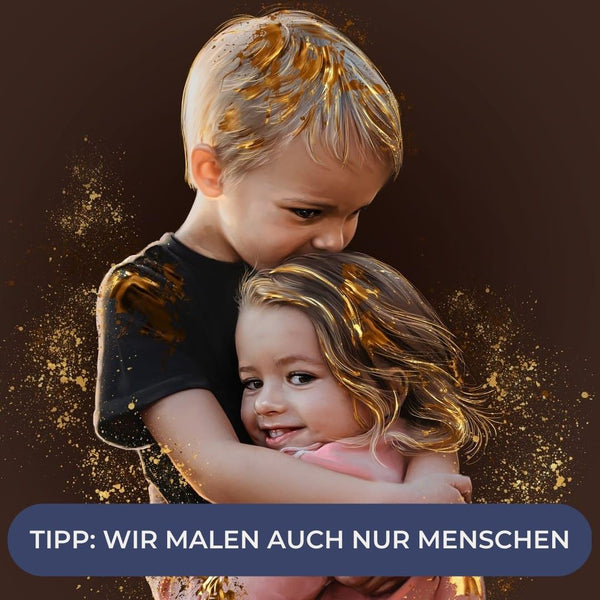 Handgemaltes Haustierportrait als Premium Fotodruck gerahmt im Gold Stil