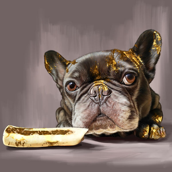 Handgemaltes Haustierportrait auf Handyhülle im Gold Stil