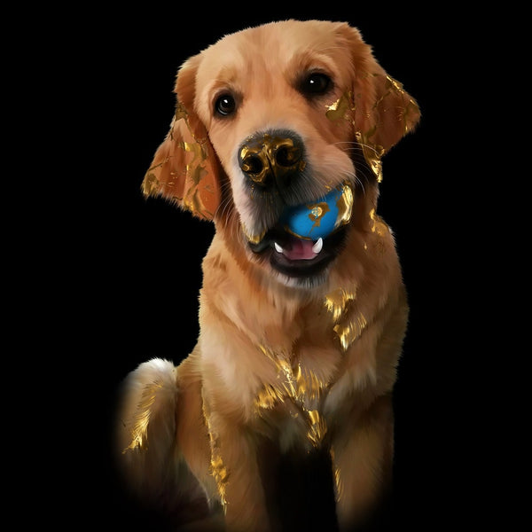 Handgemaltes Haustierportrait als Premium Fotodruck gerahmt im Gold Stil