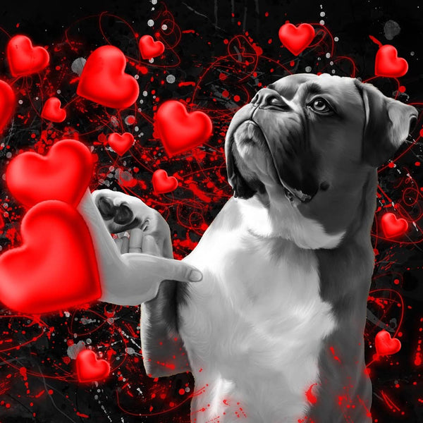 Handgemaltes Haustierportrait auf XXL-Leinwand im Love Stil