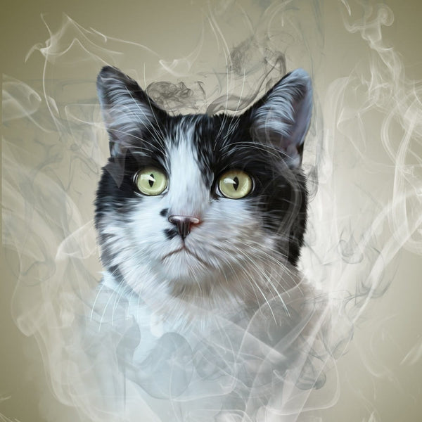 Handgemaltes Haustierportrait auf Premium Kuschelkissen im Smoke Stil