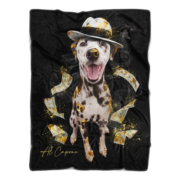 Handgemaltes Haustierportrait auf Premium Kuscheldecke im Mafia Stil