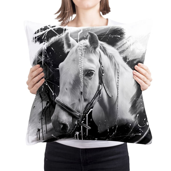 Handgemaltes Haustierportrait auf Premium Kuschelkissen im Black & White Stil