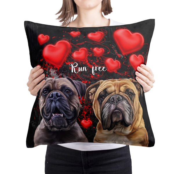 Handgemaltes Haustierportrait auf Premium Kuschelkissen im Love Stil