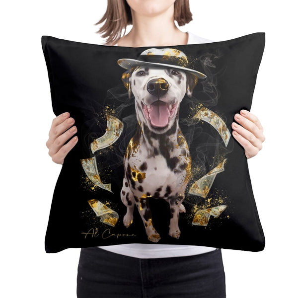 Handgemaltes Haustierportrait auf Premium Kuschelkissen im Mafia Stil