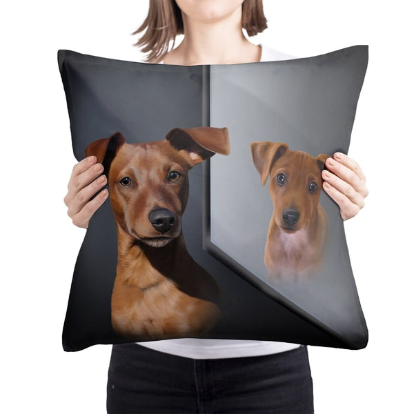 Handgemaltes Haustierportrait auf Premium Kuschelkissen im Spiegel Stil